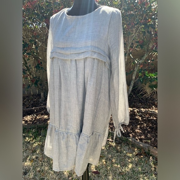 CRESCENT gauzy flowy skirt empire waist baby doll dress tie sleeve spring summer - Picture 16 of 17